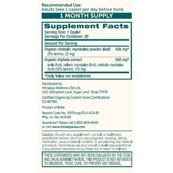 Himalaya Organic Triphala 30 Caplets