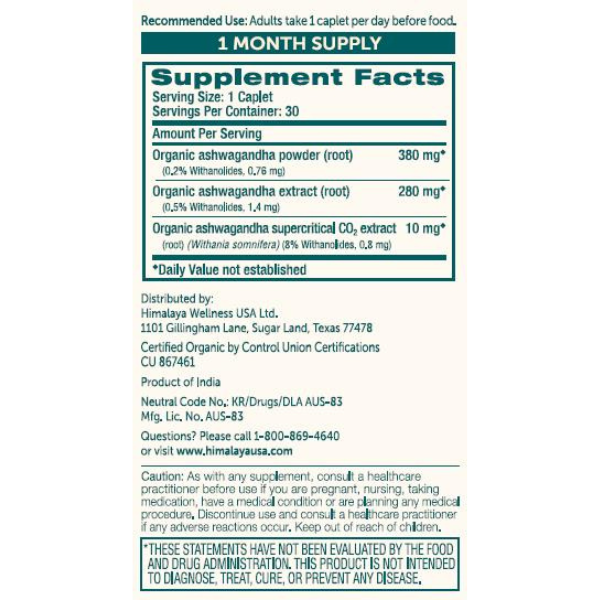 Himalaya Organic Ashwagandha 30 Caplets
